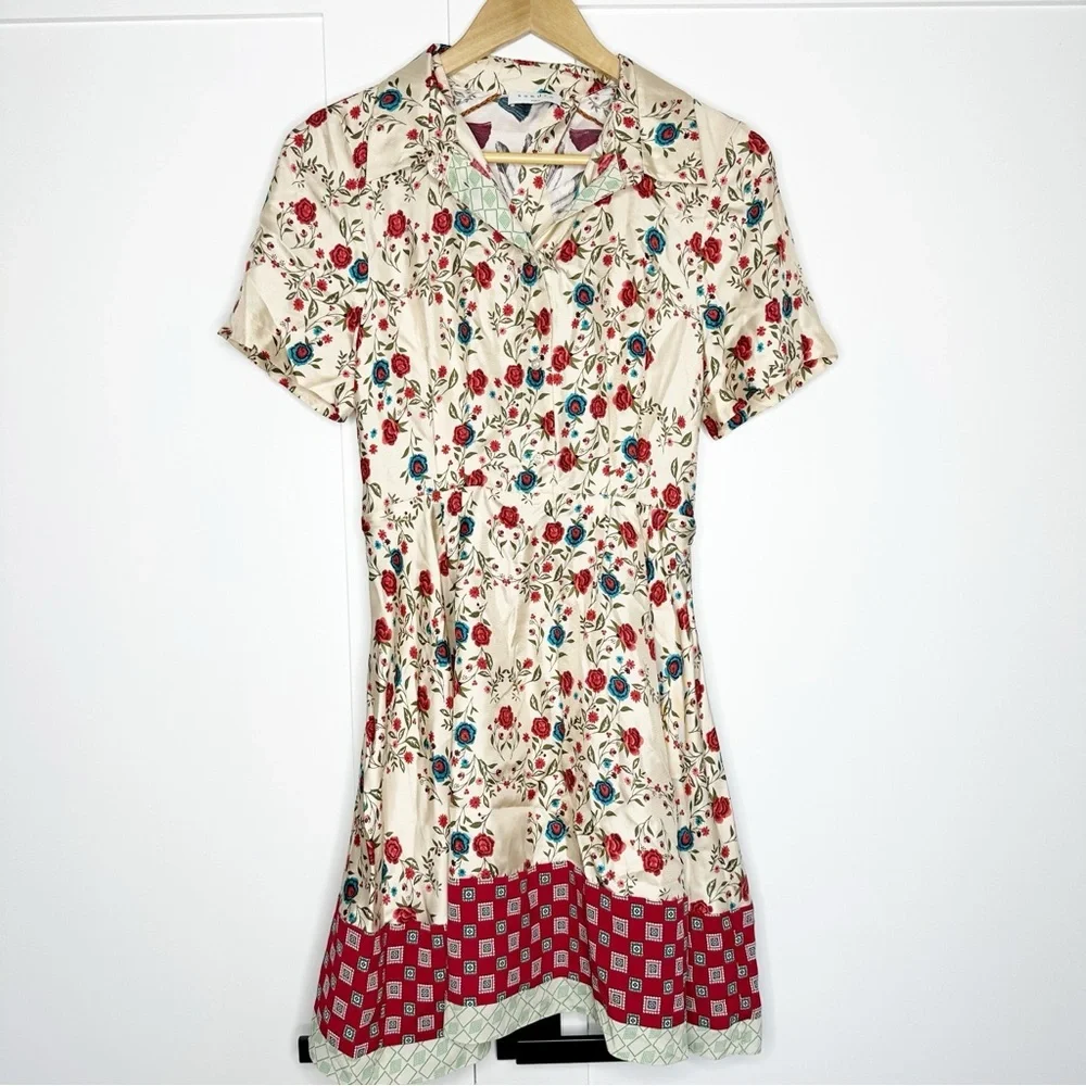 Sandro Ayeon Floral-Print Cutout Mini Dress US 6 FR 38 short sleeve A-line silk - Picture 6 of 16